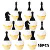 18pcs Black Glitter Silhouettes Dessert Cupcake Topper International Chess Theme Decor Supplies Happy Birthday Decorations view 3