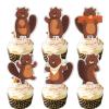 18pcs Brown Glitter Cartoon Beaver Dessert Cupcake Topper Baby Shower Theme Decor Supplies Boys Girls Happy Birthday Party Decorations view 1