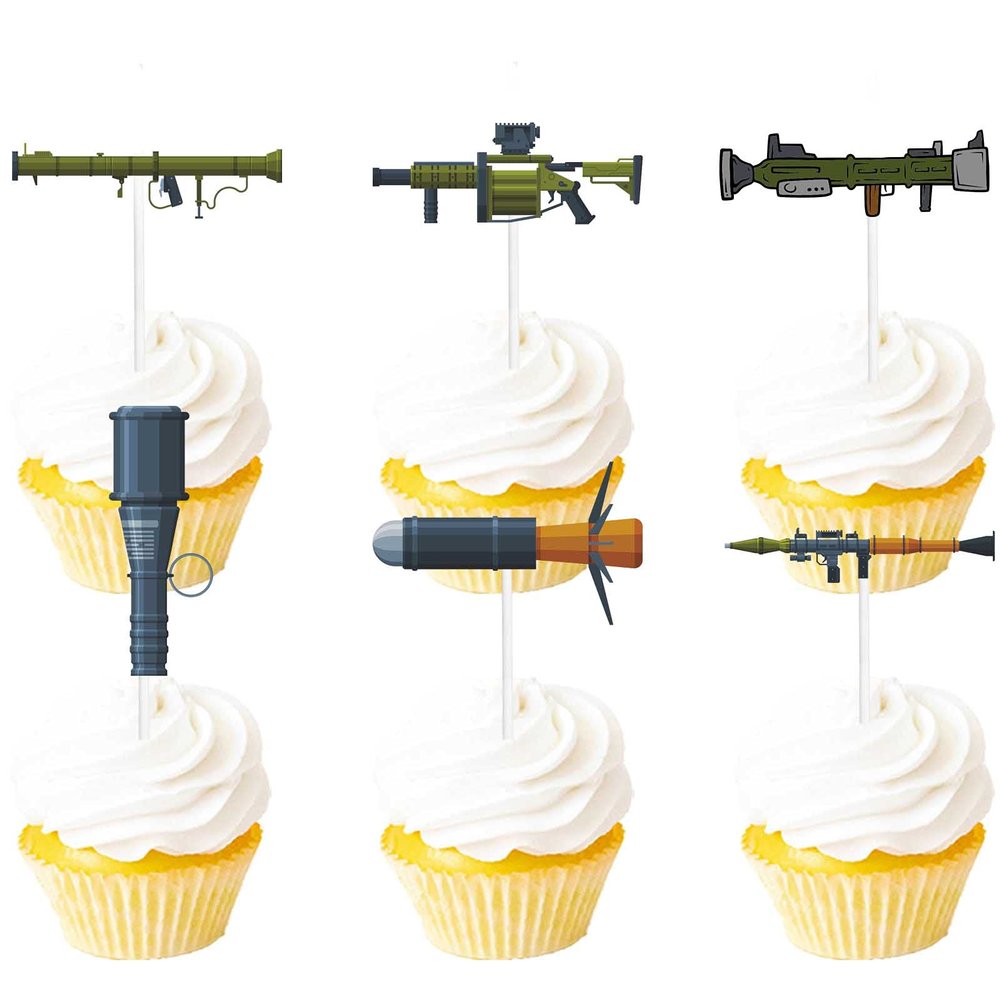 18pcs Glitter Camo Grenade Dessert Cupcake Topper Army Soldier Military Theme Decor Supplies Man Boys Happy Birthday Party Decorations