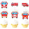 18pcs Red Glitter Fire Truck Dessert Cupcake Topper Firefighter Fireman Cars Theme Decor Supplies Baby Shower Boy Girl Happy Birthday Party Decorations view 1