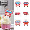 18pcs Red Glitter Fire Truck Dessert Cupcake Topper Firefighter Fireman Cars Theme Decor Supplies Baby Shower Boy Girl Happy Birthday Party Decorations view 2