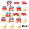 18pcs Red Glitter Fire Truck Dessert Cupcake Topper Firefighter Fireman Cars Theme Decor Supplies Baby Shower Boy Girl Happy Birthday Party Decorations view 3