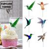 18pcs Glitter Dessert Cupcake Topper Hummingbird Green Flying Bird Nature Theme Decor Supplies Boys Girls Woman Lady Happy Birthday Party Decorations view 2
