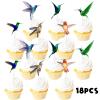 18pcs Glitter Dessert Cupcake Topper Hummingbird Green Flying Bird Nature Theme Decor Supplies Boys Girls Woman Lady Happy Birthday Party Decorations view 3