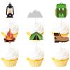 18pcs Glitter Dessert Cupcake Topper Camping Theme Decor Supplies Baby Shower Boy Girl Happy Birthday Woodlands party Decorations view 1