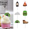 18pcs Glitter Dessert Cupcake Topper Camping Theme Decor Supplies Baby Shower Boy Girl Happy Birthday Woodlands party Decorations view 2