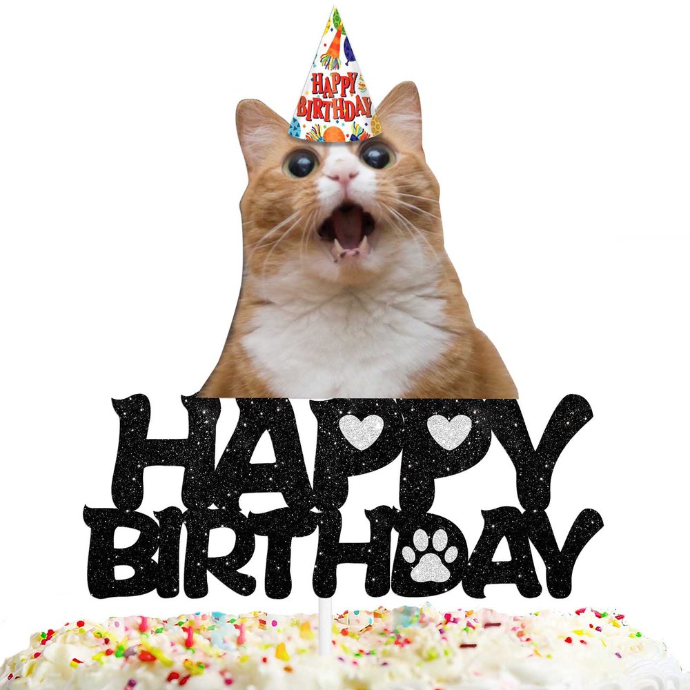 White Glitter Cake Topper Cat Hat Theme Decor Supplies Baby Shower Boys Girls Happy Birthday Family Party Decorations