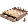 AMEROUS 15" x 15" Wooden Chess & Checkers Set with Built-in Storage Drawers/Weighted Chess Pieces / 2 Bonus Extra Queens / 24 Cherkers Pieces/Classic 2in1 Board Games for Kids, Adults view 1