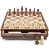 AMEROUS 15" x 15" Wooden Chess & Checkers Set with Built-in Storage Drawers/Weighted Chess Pieces / 2 Bonus Extra Queens / 24 Cherkers Pieces/Classic 2in1 Board Games for Kids, Adults view 3