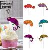 18pcs Glitter Dessert Cupcake Topper Chameleon Baby Shower Theme Decorations Boy Girl Happy Birthday Party Decor Supplies view 2