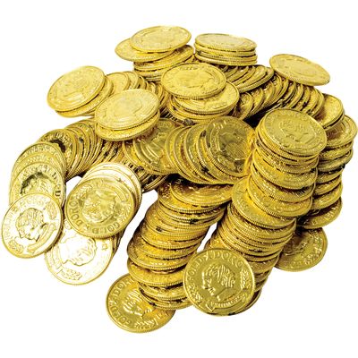 GIFTEXPRESS Plastic Doubloon Gold Coins - 144 Count Kids Play Money Pirate Tokens - Toy Treasure for St. Patricks Day Games, Decorations & Party Favors