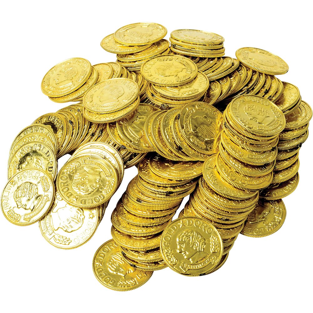 GIFTEXPRESS Plastic Doubloon Gold Coins - 144 Count Kids Play Money Pirate Tokens - Toy Treasure for St. Patricks Day Games, Decorations & Party Favors