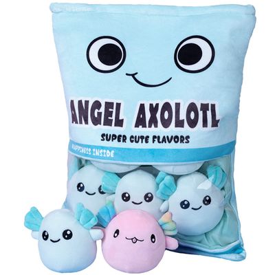 REFAHB Cute Axolotl Plush Toy, Removable Salamander Animal Stuffed Plush Pillow, Kawaii Plush Cushion Toy Game for Kids, Girls, Birthday Gift (6pcs a Bag, Blue)