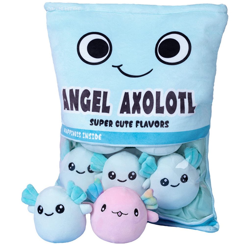 REFAHB Cute Axolotl Plush Toy, Removable Salamander Animal Stuffed Plush Pillow, Kawaii Plush Cushion Toy Game for Kids, Girls, Birthday Gift (6pcs a Bag, Blue)