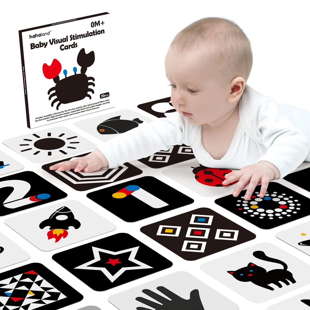 hahaland High Contrast Baby Flashcards - Black and White Infant Baby Cards 0-6 Months Tummy Time 0-3-6 Months Montessori Sensory Cards 20 PCs 6''6'' Newborn Brain Visual Stimulation