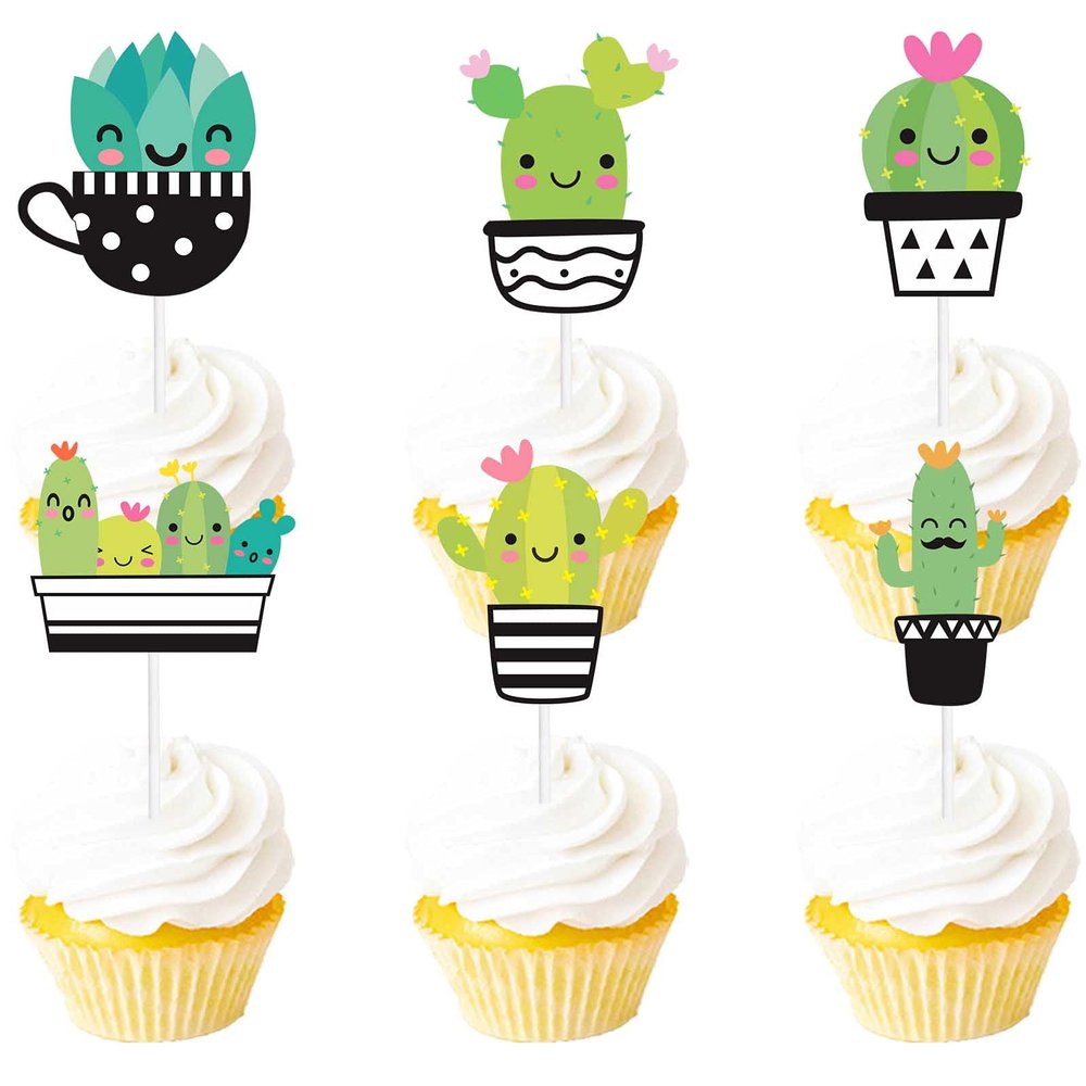 18pcs Green Glitter Cactus Dessert Cupcake Topper Green Taco Bout Mexican Fiesta Theme Decor Supplies Baby Shower Happy Birthday Party Decorations