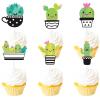 18pcs Green Glitter Cactus Dessert Cupcake Topper Green Taco Bout Mexican Fiesta Theme Decor Supplies Baby Shower Happy Birthday Party Decorations view 1