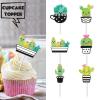 18pcs Green Glitter Cactus Dessert Cupcake Topper Green Taco Bout Mexican Fiesta Theme Decor Supplies Baby Shower Happy Birthday Party Decorations view 2