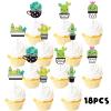 18pcs Green Glitter Cactus Dessert Cupcake Topper Green Taco Bout Mexican Fiesta Theme Decor Supplies Baby Shower Happy Birthday Party Decorations view 3