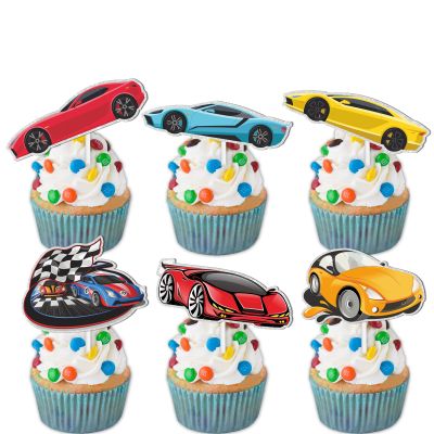 18pcs Glitter Car Dessert Cupcake Topper Racing Car Sport Theme Decor Supplies Baby Shower Child Boy Girl Happy Birthday Party Decorations