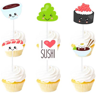 18pcs Glitter Dessert Cupcake Topper Sushi Baby Shower Theme Decor Supplies Boys Girls Happy Birthday Japanese Party Decorations