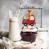 18pcs Red Glitter Firefighter Fireman Cars Dessert Cupcake Topper Fire Truck Theme Decor Supplies Baby Shower Boy Girl Happy Birthday Party Decorations view 2