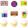 18pcs Purple Glitter Dessert Cupcake Topper Retro Throwback Girly 80s Decade Theme Decor Supplies Happy Birthday Party Decorations view 1