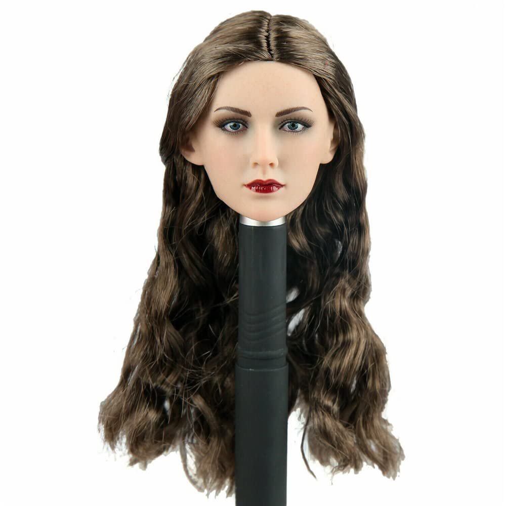 1/6 Scale Female Head Sculpt, European Girl Long Curls Hair Head Carved for 12inch Action Figure Doll (B)