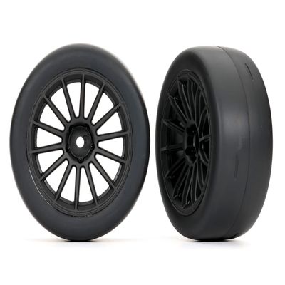 Traxxas Tires and Wheels, Assembled, Glued (Multi-Spoke Black Wheels, 2.0" Ultra-Wide Slick Tires with Foam Inserts) for Front Qty 2