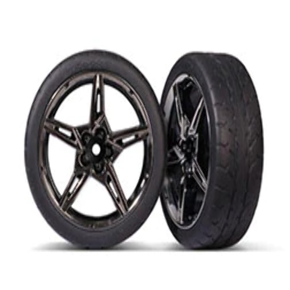 Traxxas 9370 Tires and Wheels, Assembled, glued (Split-Spoke Black Chrome Wheels, 1.9' Response Tires) (Front) (2) TRA9370