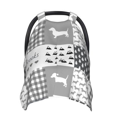Personalized Cute Dog Plaid Baby Infant Car Seats Canopy for Babies with Name, Custom Multi-use Blankets for Baby Boys Girls, Peekaboo Minky Nursing Breastfeeding Stroller Cover Canopies for Newborn