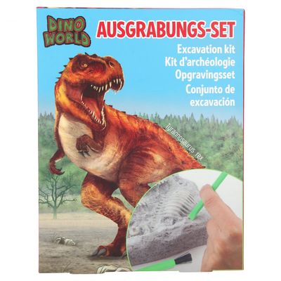 Depesche 11905 0011905 World Digging Set, Large Plaster Block with 13 Piece Dino Skeleton and Other Accessories Such as Hammer, Chisel, Brush and Goggles, Multicoloured