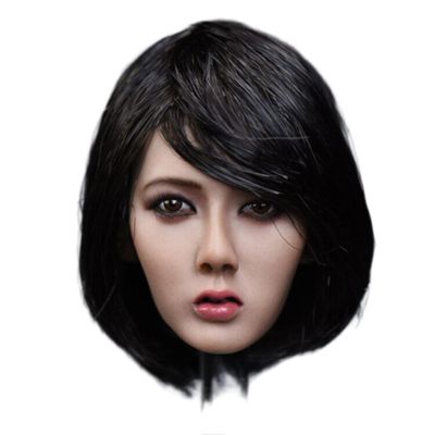 1/6 Scale Female Head Sculpt, Asian Girl Black Short Hair Head Carved for 12inch Female Action Figure Body Doll