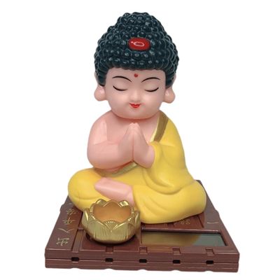 FAVOMOTO Buddha Dancing Solar Toy, Dancing Buddha Decor Figure Shaking Head Bobblehead Car Dashboard Ornament Little Monk Figurine for Desktop Office Car Dashboard