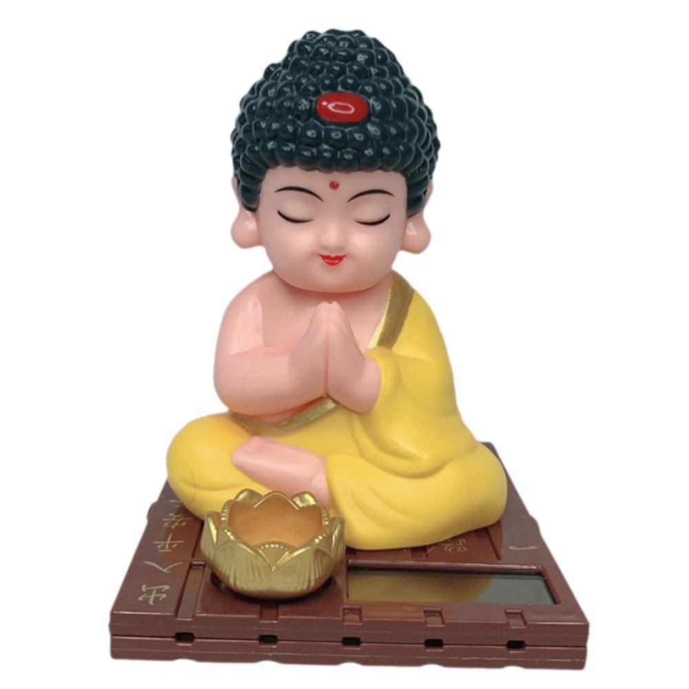 FAVOMOTO Buddha Dancing Solar Toy, Dancing Buddha Decor Figure Shaking Head Bobblehead Car Dashboard Ornament Little Monk Figurine for Desktop Office Car Dashboard