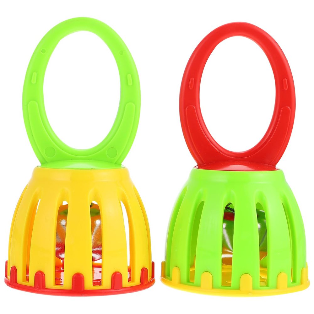 Handheld Jingle Ring Sleigh Bells: 2Pcs Cartoon Handbell Party Rattle Kids Bell Rattle Luminous Handbell Musical Instrument