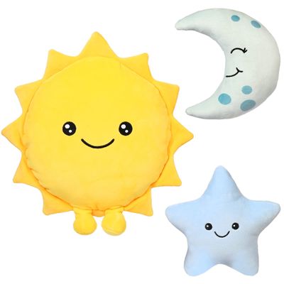 BenBen Sun Plush Toy 12 inch, Set of 3, 7 inch Stuffed Star and Moon, Cute Plushies Gift, Kids Bedroom Decorative Toy, Easter Basket Stuffers, Fun Plush Pillow for Home Dcor
