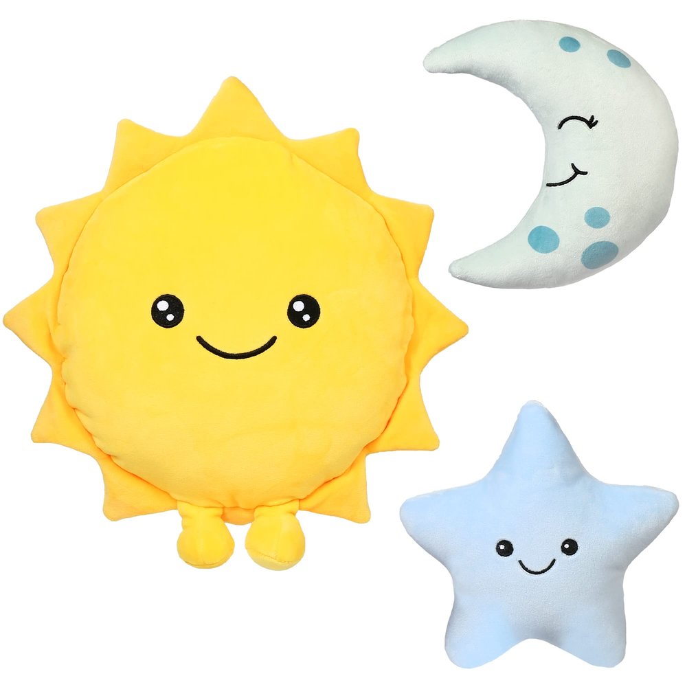 BenBen Sun Plush Toy 12 inch, Set of 3, 7 inch Stuffed Star and Moon, Cute Plushies Gift, Kids Bedroom Decorative Toy, Easter Basket Stuffers, Fun Plush Pillow for Home Dcor