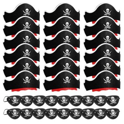 Legigo 36 Pcs Pirate Hat with Eye Mask - Classic Costume Cap Accessories for Pirate Party Cosplay Caribbean Dress, Black