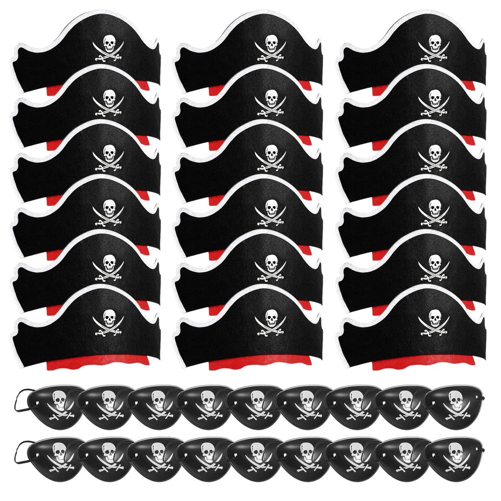 Legigo 36 Pcs Pirate Hat with Eye Mask - Classic Costume Cap Accessories for Pirate Party Cosplay Caribbean Dress, Black