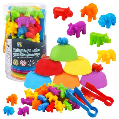 Counting Toys Matching Game for Kids with Sorting Bowls Preschool Learning Educational Activities Toys Color Classification and Sensory Game Set Toddler Fine Motor Toys for 3 4 5 Years Old-Animals