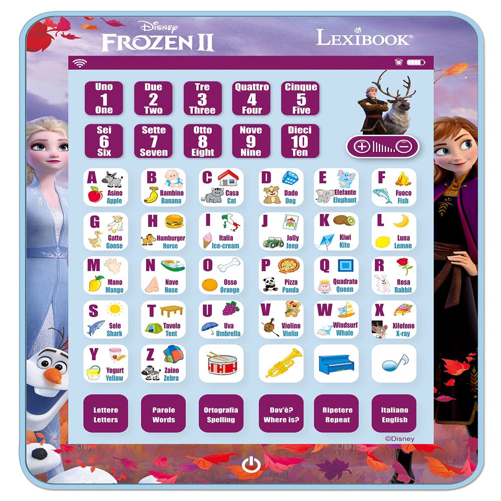 Lexibook JCPAD002FZi5 Frozen Educational Bilingual Interactive Tablet, Toy to Learn Alphabet Letters Numbers Words Spelling and Music, English/Italian Languages, Blue