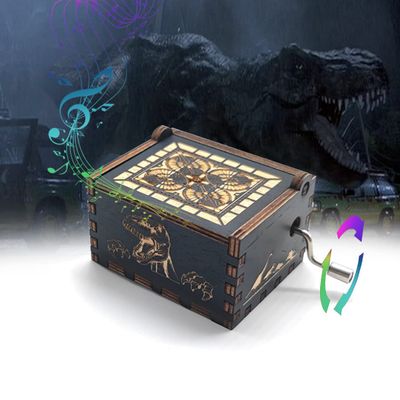 Bolunlun Jurassic music box, wooden hand-cranked music box, wooden toy for movie fans, gift for boyfriend and kids, perfect for Valentine's Day, birthday, Halloween and Christmas. (Jurassic song)