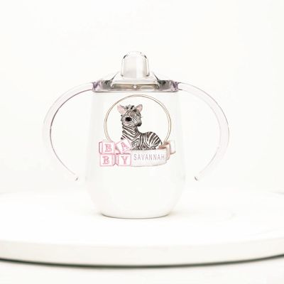 Personalized Insulated Stainless Steel Sippy Cup, Any Name or Text, Baby Girl Zebra, 10oz, BPA Free, Sippy cup for toddlers, Sippy cup for baby