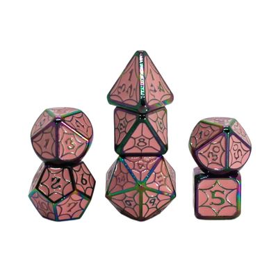 Seven Seas Pirates Metal Pink Enamel Rainbow Spider Web Dice Set - Display Box