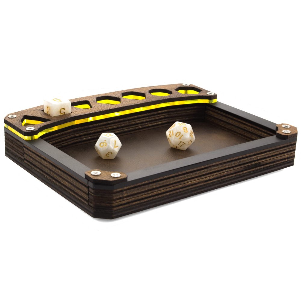 C4Labs Mini Display Dice Tray with Genuine Walnut Top Rustic Vegan Leather, Sunburst Orange