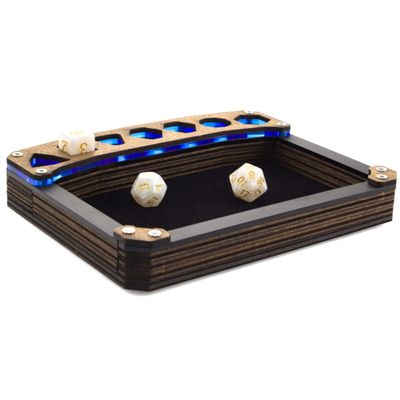 C4Labs Mini Display Dice Tray with Genuine Walnut Top Black Velvet, Dapper Blue
