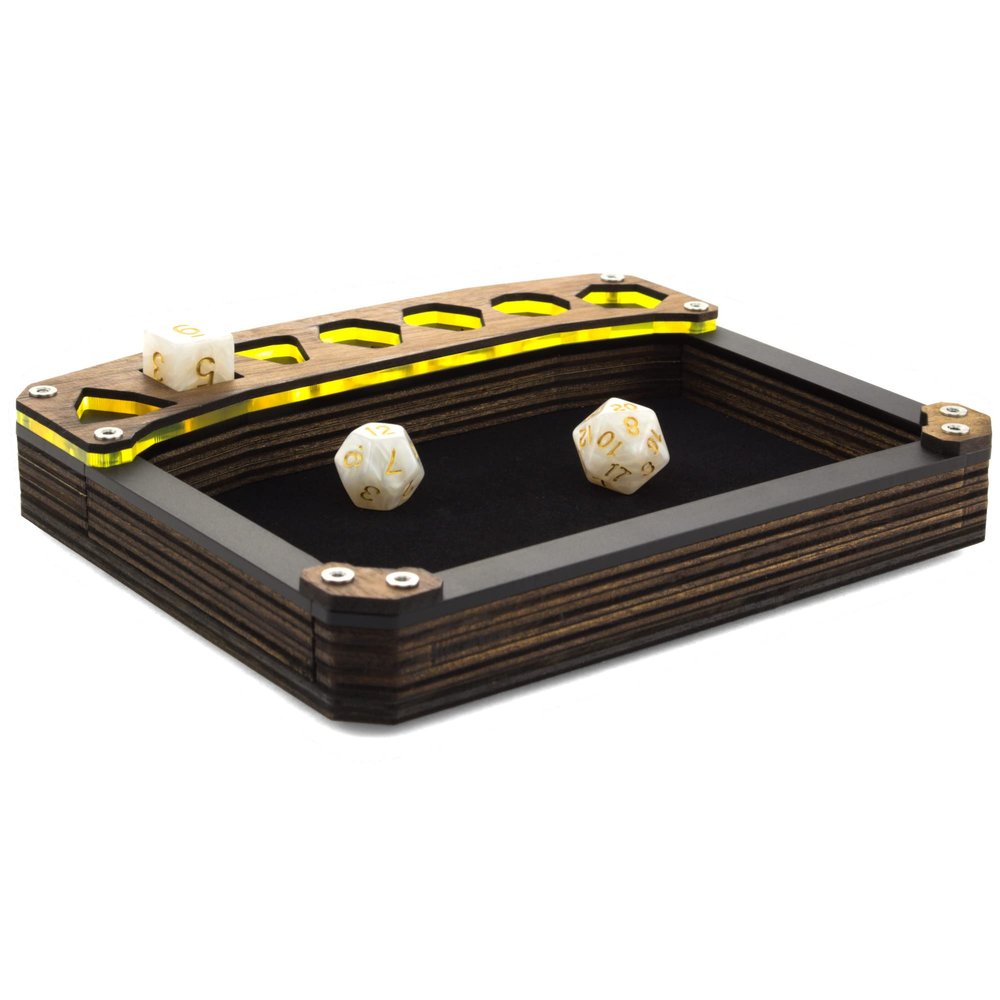 C4Labs Mini Display Dice Tray with Genuine Walnut Top Black Velvet, Sunburst Orange