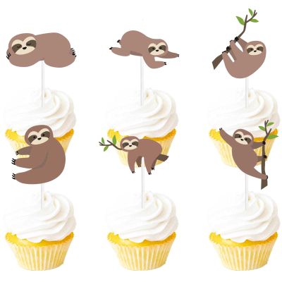18pcs Brown Glitter The Very Sleepy Sloth Dessert Cupcake Topper Baby Shower Cute Animal Theme Decor Supplies Boys Girls Happy Birthday Party Decorations