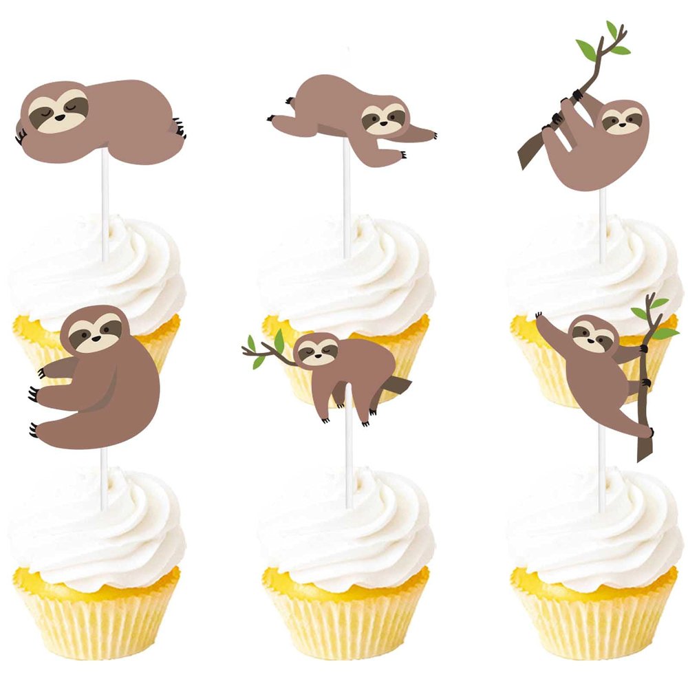 18pcs Brown Glitter The Very Sleepy Sloth Dessert Cupcake Topper Baby Shower Cute Animal Theme Decor Supplies Boys Girls Happy Birthday Party Decorations